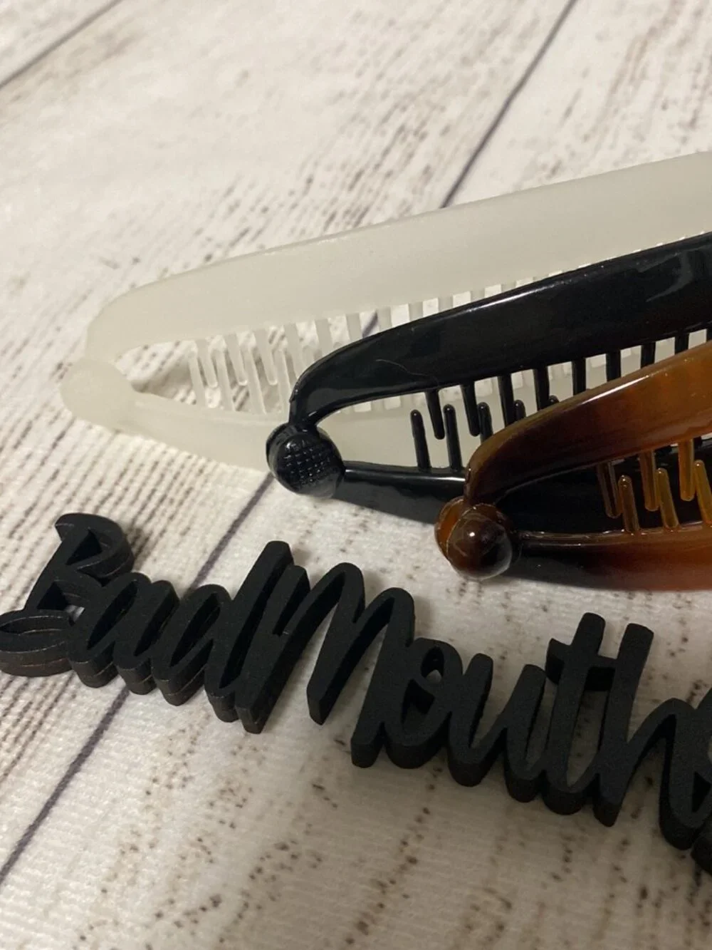 Set of 3 Women's Banana Hair Clips - Black White Tortoise